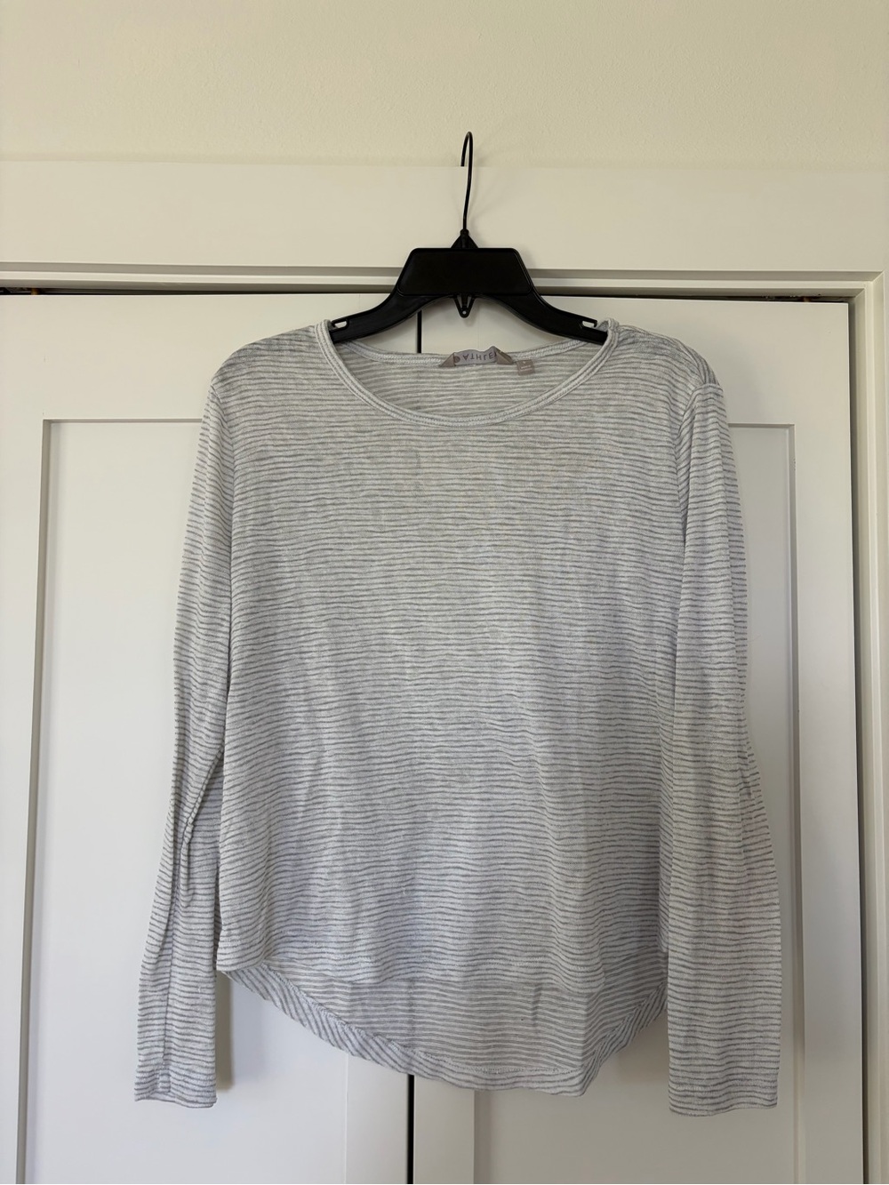 Athleta Light Gray Striped Long Sleeve Tee